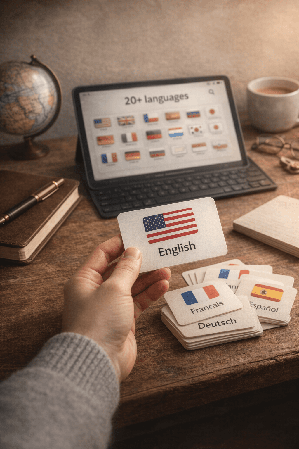 kitap.space 20 dil seçeneği ile ücretsiz başla — İngilizce, Almanca, Fransızca, İspanyolca dil öğrenme uygulaması